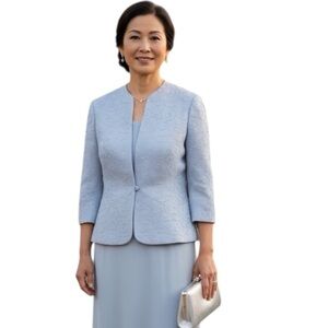 Albert Nipon Beaded Pearl Formal Wedding Blazer Evening Jacket Crystals Blue 16